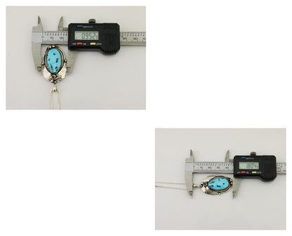 Navajo Necklace 925 Silver Sleeping Beauty Turquoise Signed Justin Morris C.90's