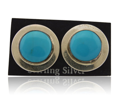 Navajo Earrings 925 Silver Blue Turquoise Native American Artist C.80's