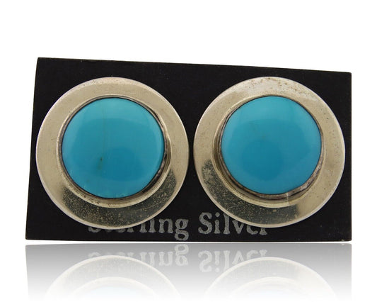 Navajo Earrings 925 Silver Blue Turquoise Native American Artist C.80's