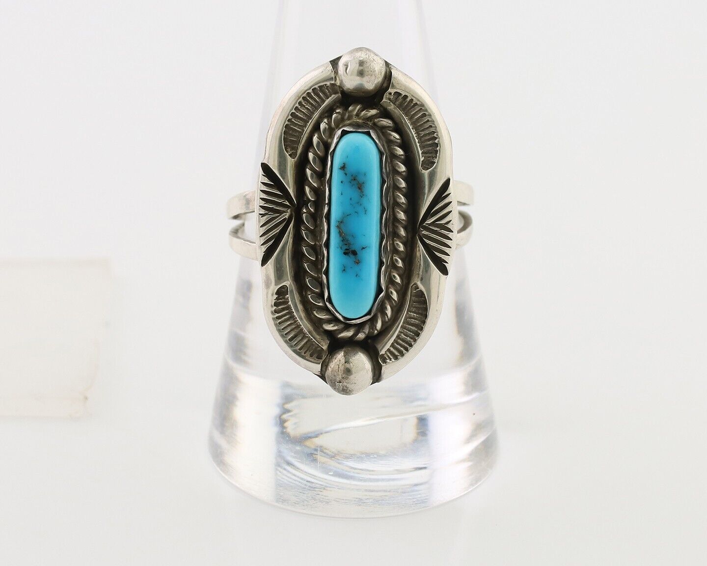 Navajo Ring 925 Silver Sleeping Beauty Turquoise Signed V & N EDSITTY C.80's