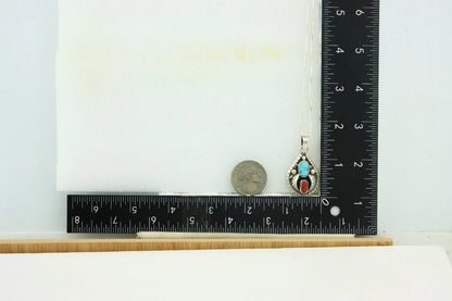 Navajo Necklace 925 Sterling Silver Natural Turquoise & Coral Signed Teepee