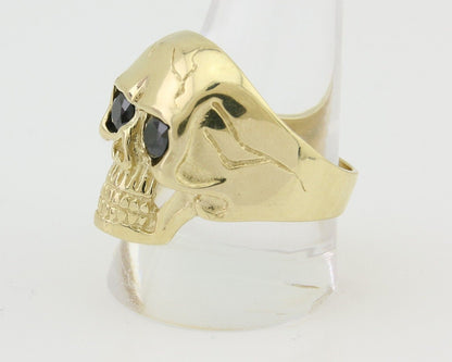 Men 14k SOLID Gold Skull Ring Black Glass Eyes Size 12
