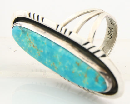 Navajo Ring 925 Sterling Natural Mined Turquoise Signed USA C.80's Size 7.5