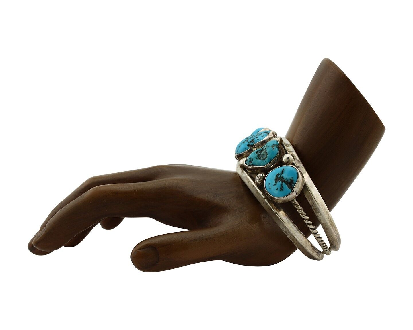 Navajo Bracelet 925 Silver Nugget Sleeping Beauty Turquoise Artist Signed JR C80