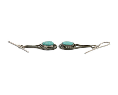 Navajo Dangle Earrings 925 Silver Natural Turquoise Native American Artist C.80s