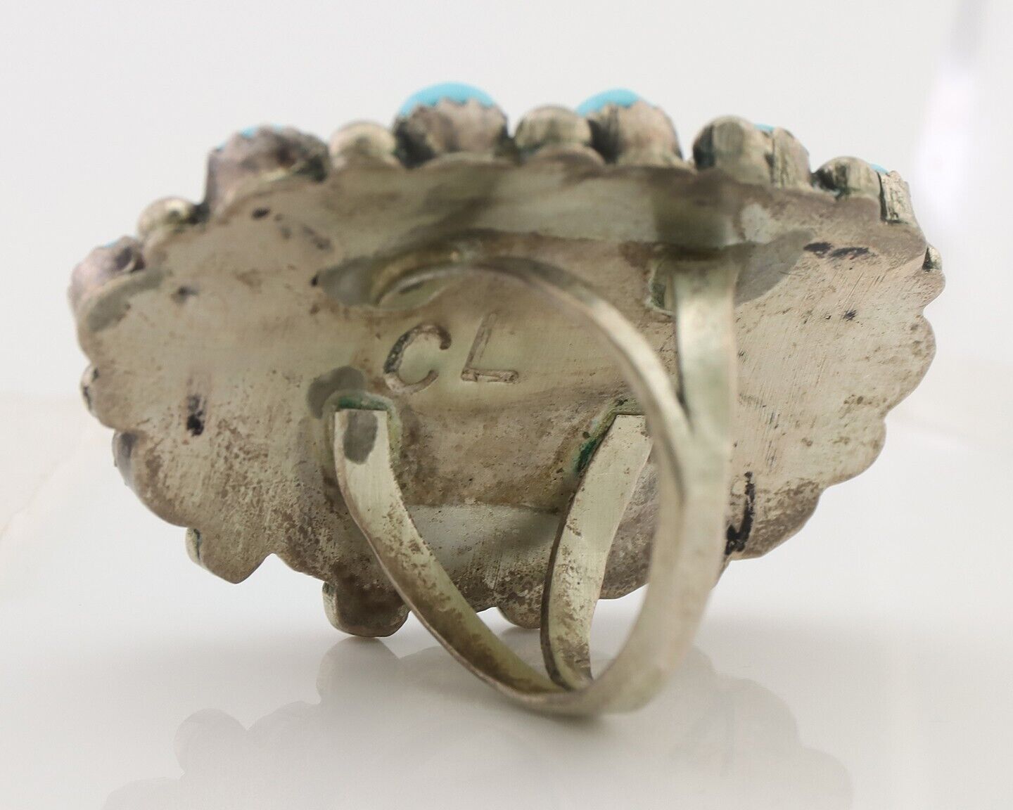 Navajo Ring 925 Silver Natural Blue Turquoise Native Artist Signed CL C.80's