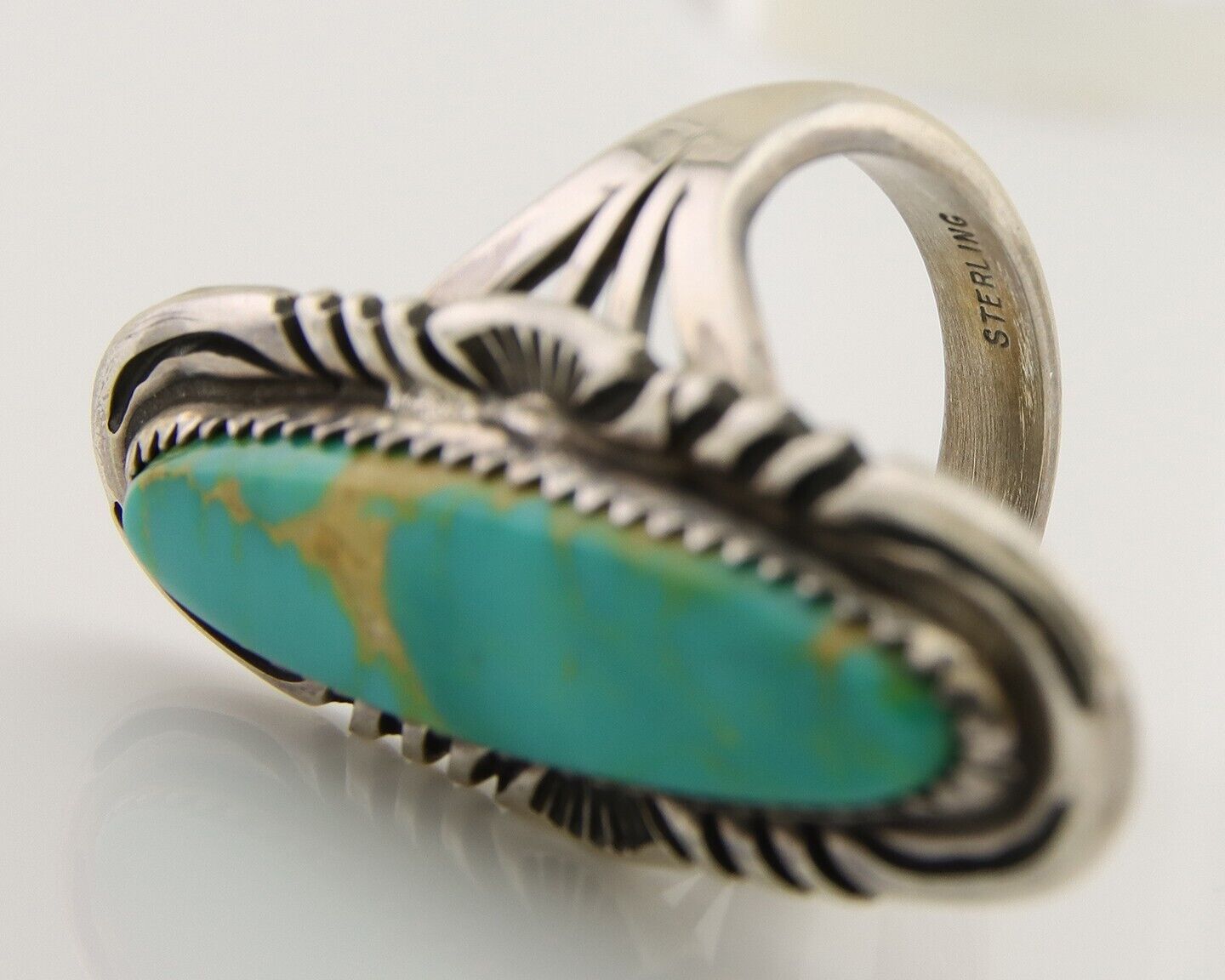 Navajo Hand Stamped Ring 925 Silver Turquoise Native Artist Begay C.80's