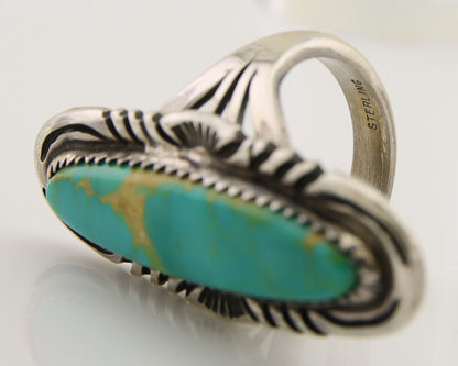 Navajo Hand Stamped Ring 925 Silver Turquoise Native Artist Begay C.80's