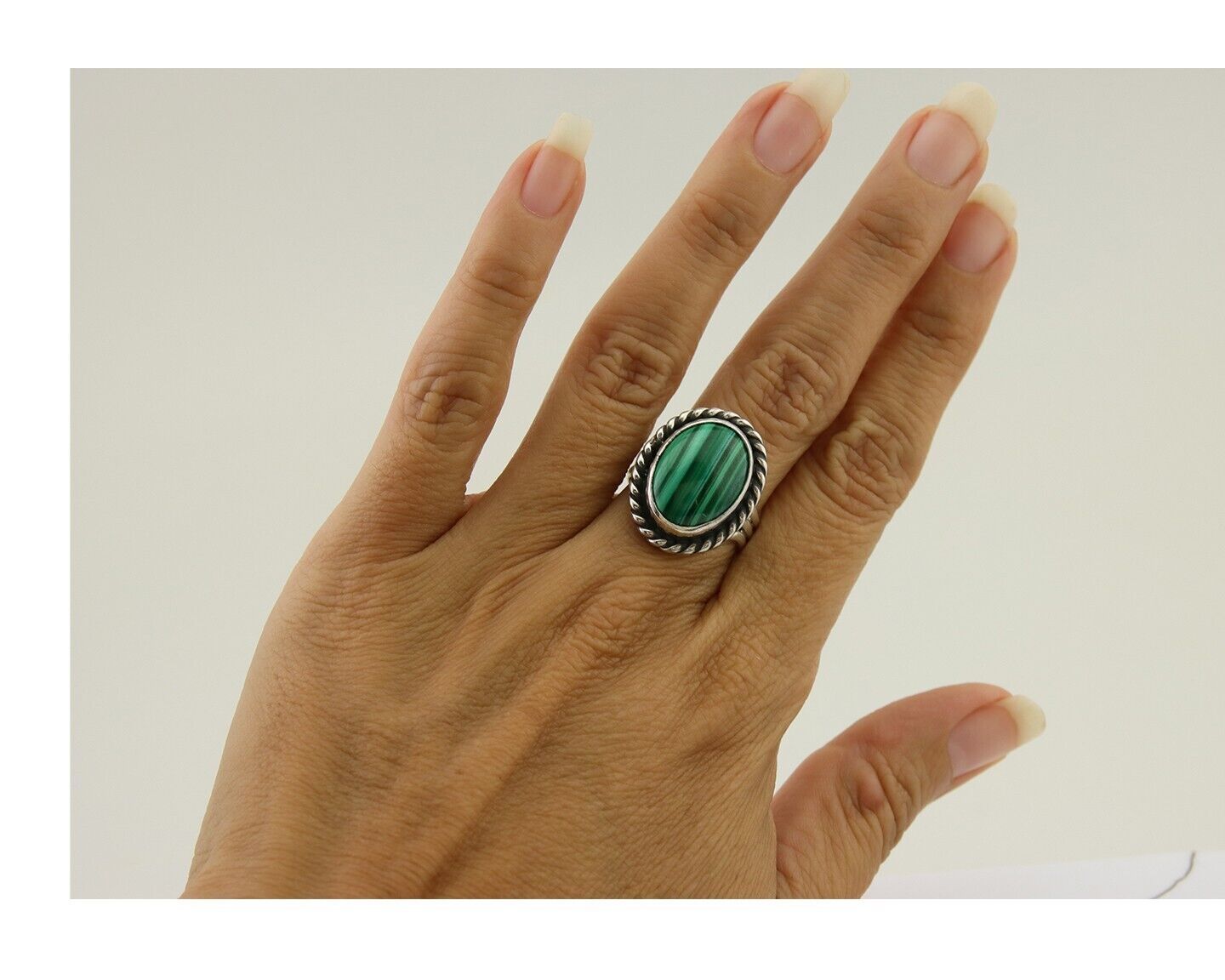 Navajo Ring 925 Silver Natural Malachite Native American Artist C.80's