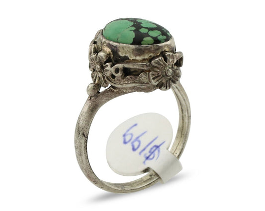 Navajo Ring 925 Silver Natural Spiderweb Turquoise Native Artist Signed Cody