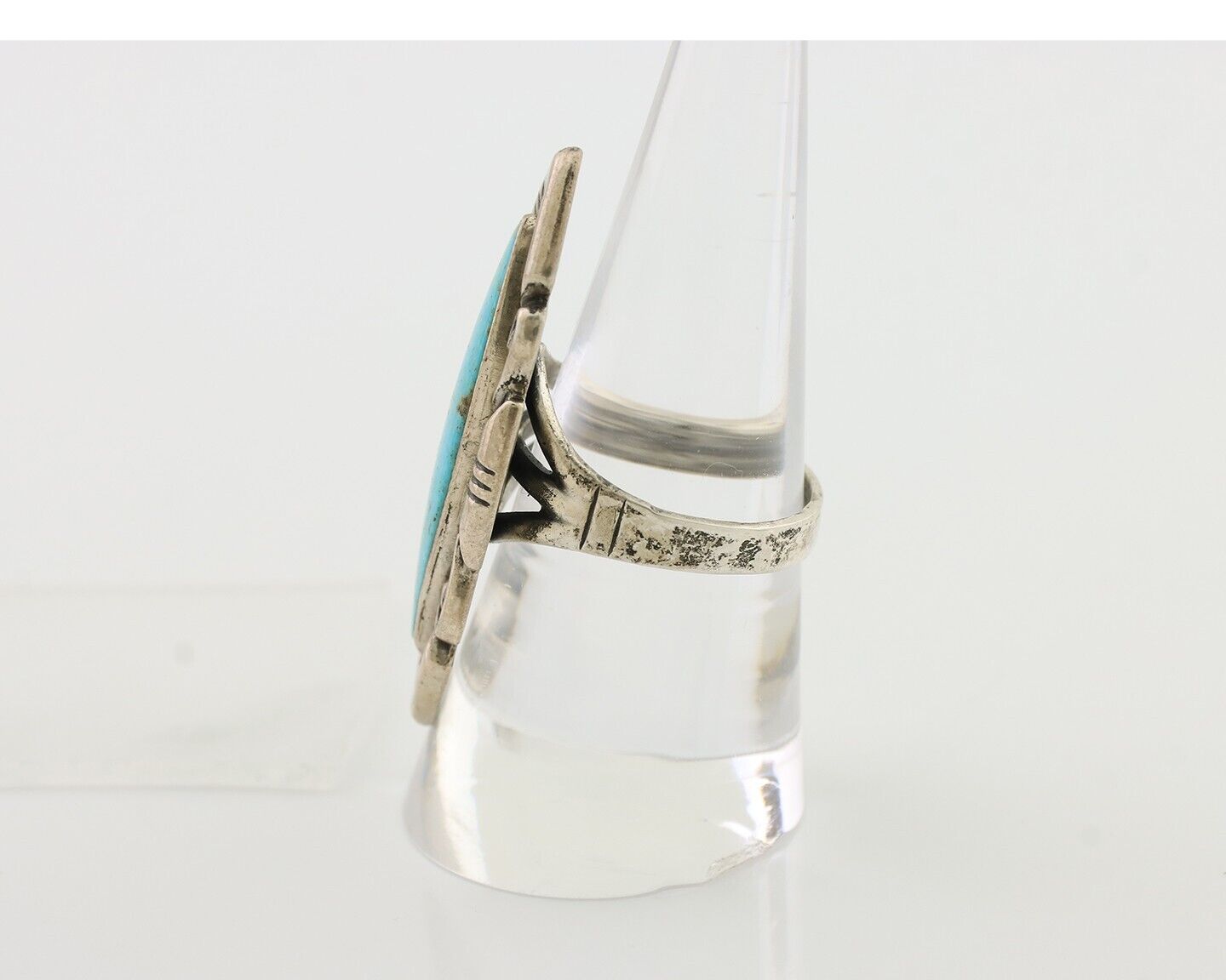 Navajo Ring 925 Silver Natural Blue Turquoise Native Artist Size 8.0 C.80's