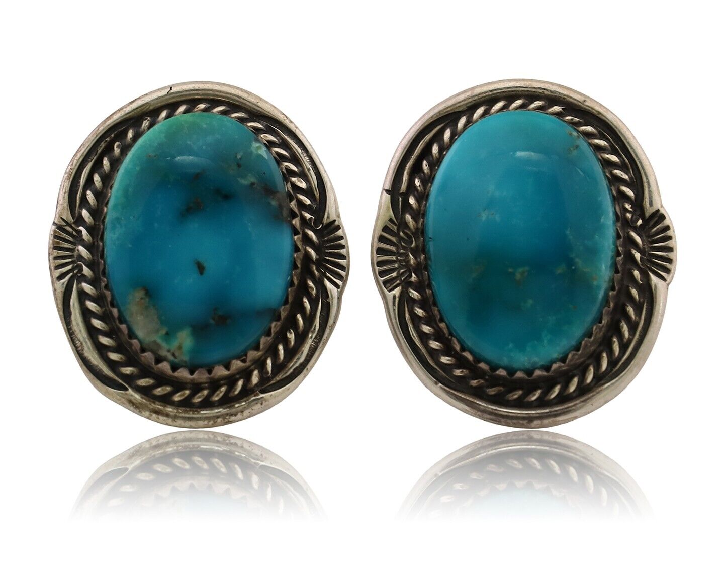 Navajo Earrings 925 Silver Mined Turquoise Artist Signed M Begay C.80's