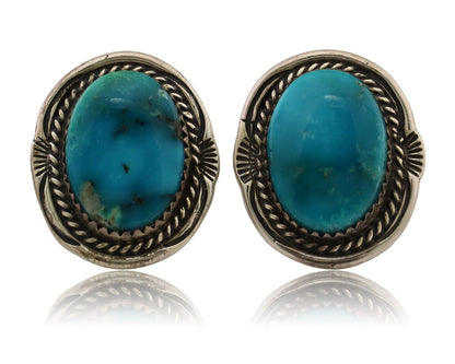 Navajo Earrings 925 Silver Mined Turquoise Artist Signed M Begay C.80's
