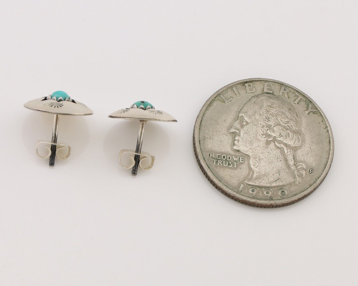 Navajo Handmade Earrings 925 Silver Natural Turquoise Native Artist C.80's