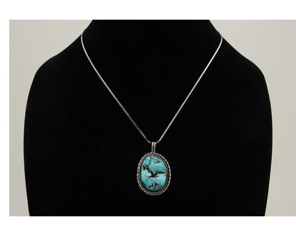 Navajo Necklace 925 Silver Natural Blue Turquoise Artist Signed Tom Willeto C80s