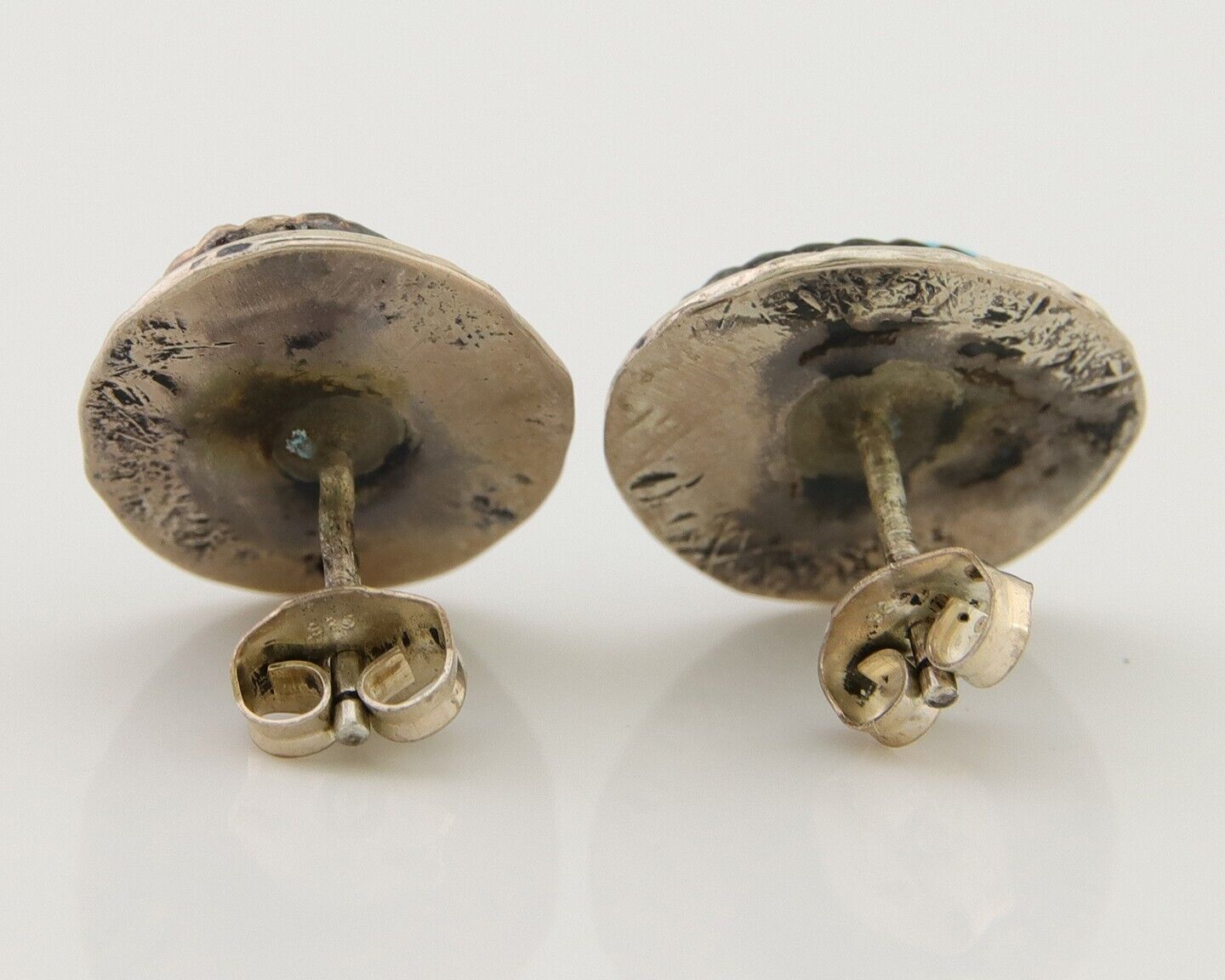 Navajo Hand Stamped Earrings 925 Silver Blue Turquoise Native Artist C.80's