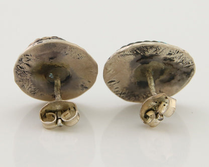 Navajo Hand Stamped Earrings 925 Silver Blue Turquoise Native Artist C.80's
