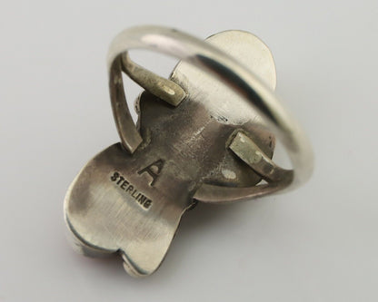 Navajo Ring 925 Silver Natural Mediterranean Coral Artist Signed A C.80's