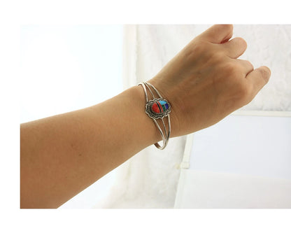 Navajo Cuff Bracelet Sterling Silver Handmade Vintage Gemstone