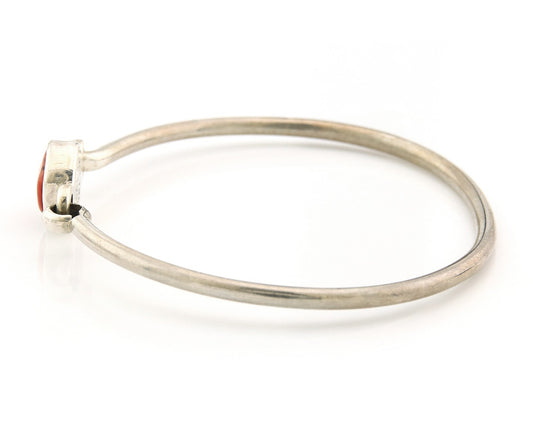 Navajo Bracelet Sterling Silver Natural Red Coral Artist Signed Sunrise