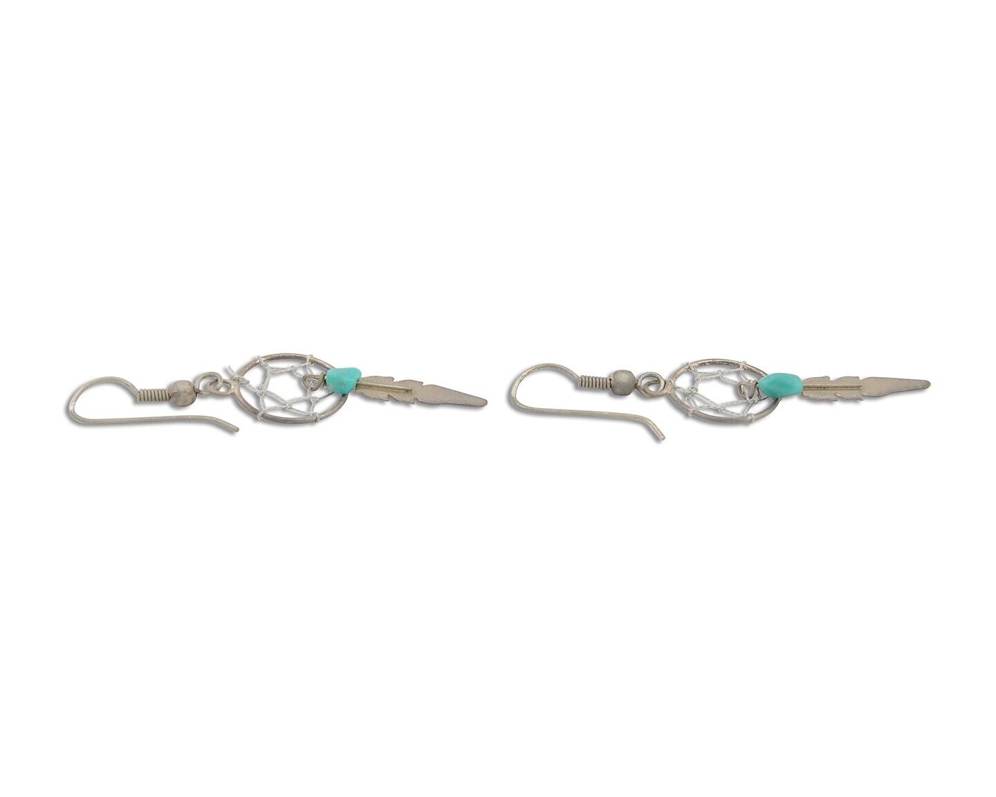 Navajo Dangle Dream Catcher Earrings 925 Silver Blue Turquoise Native Artist C80