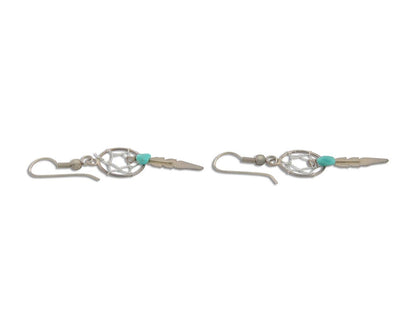 Navajo Dangle Dream Catcher Earrings 925 Silver Blue Turquoise Native Artist C80