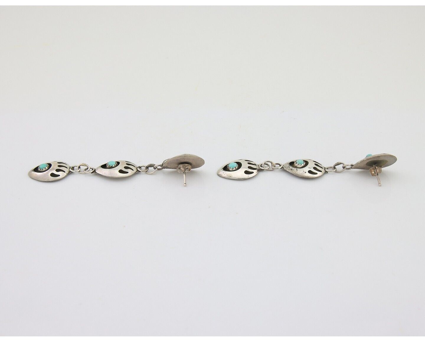 Navajo Paw Earrings 925 Silver Kingman Turquoise Native American Artist C.80's