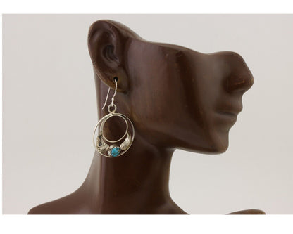 Navajo Handmade Dangle Earrings 925 Silver Blue Turquoise Native Artist C.80's