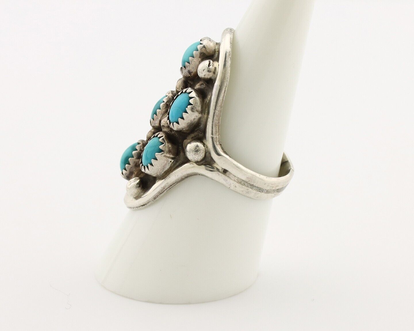 Navajo Ring .925 Silver Natural Blue Turquoise Signed L Henderson C.80's