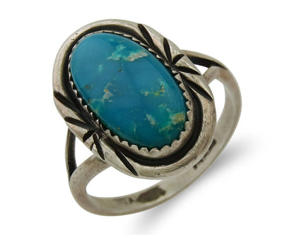 Navajo Ring 925 Sterling Silver Turquoise Artist Signed TALHAT C.80's
