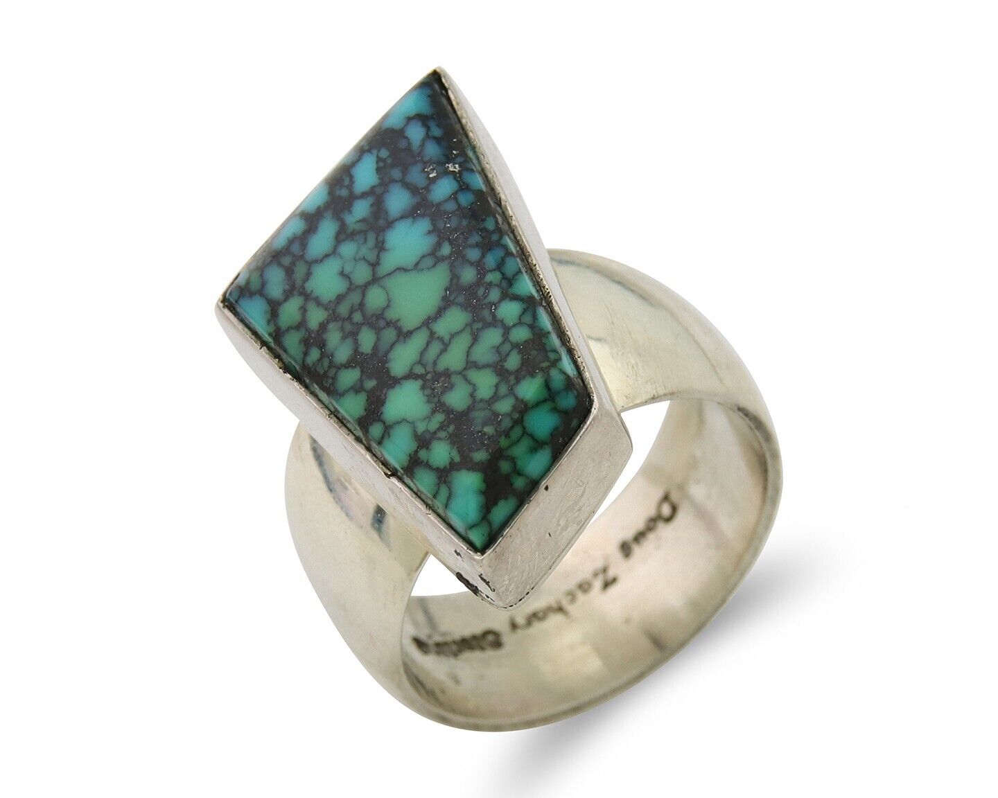 Navajo Ring .925 Sterling Blue Turquoise Artist Signed Doug Zachary C.80's