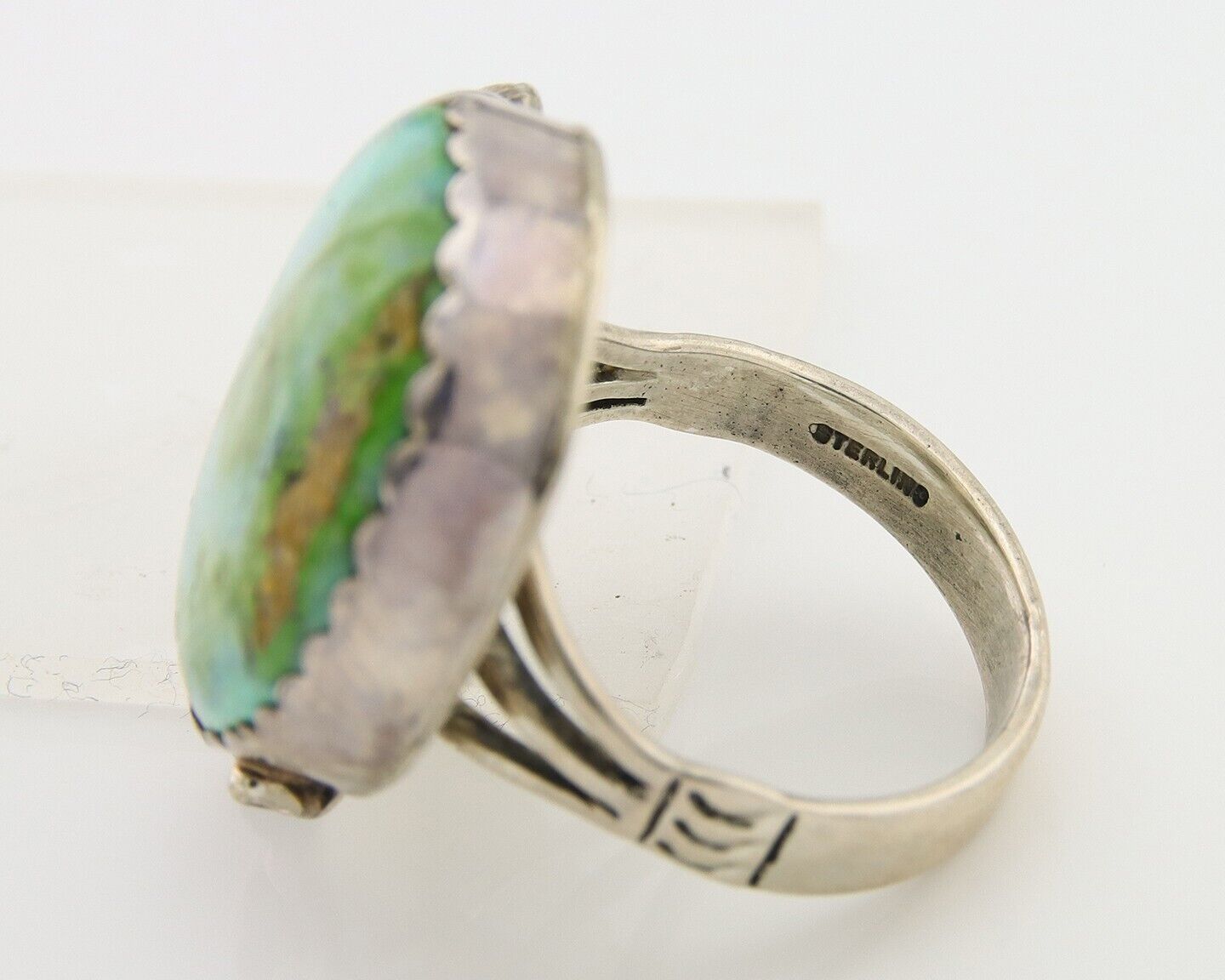 Navajo Ring 925 Sterling Royston Turquoise Native American Artist C.80's