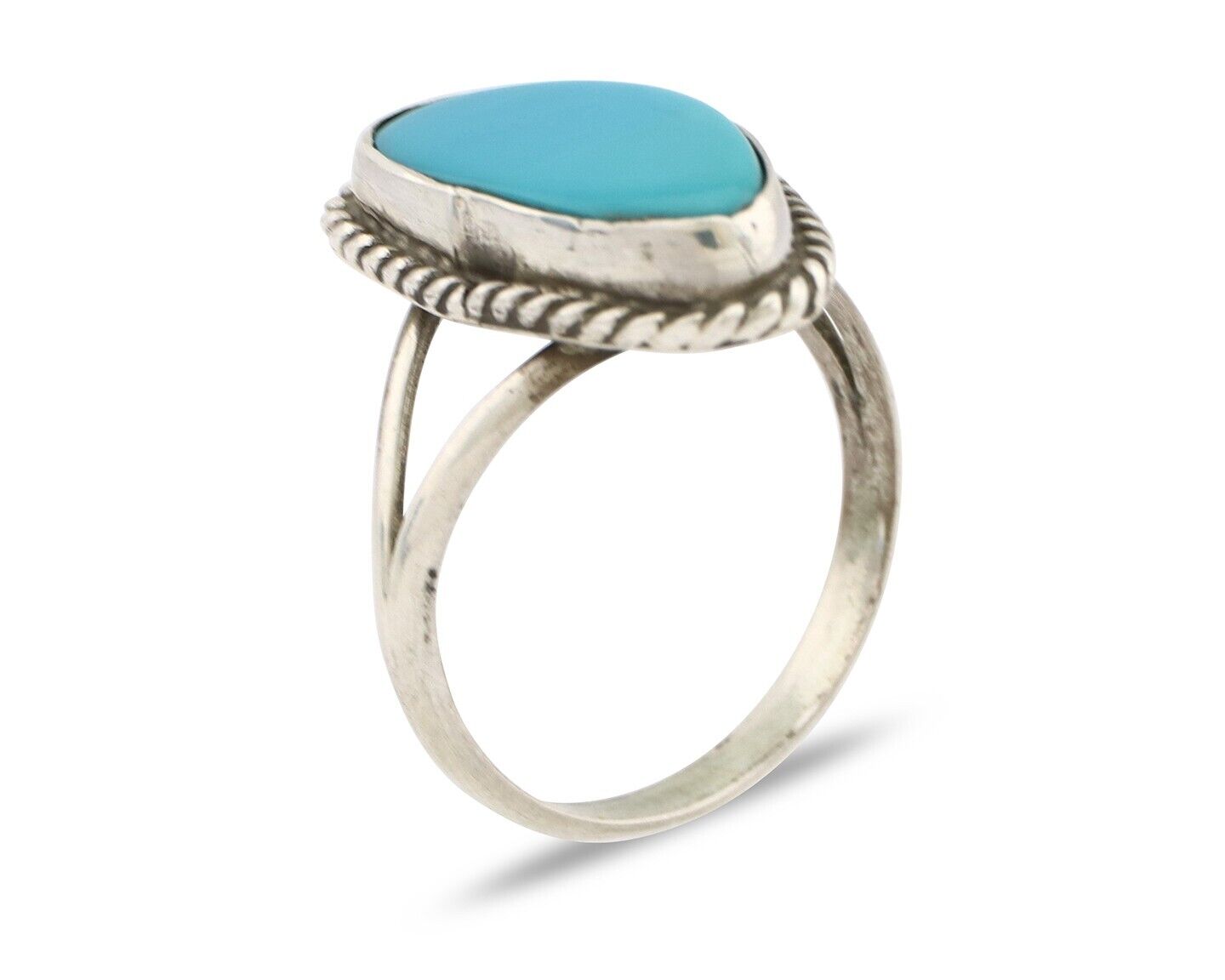 Navajo Ring 925 Silver Natural Turquoise Artist Signed Rabbit Stick C.80's