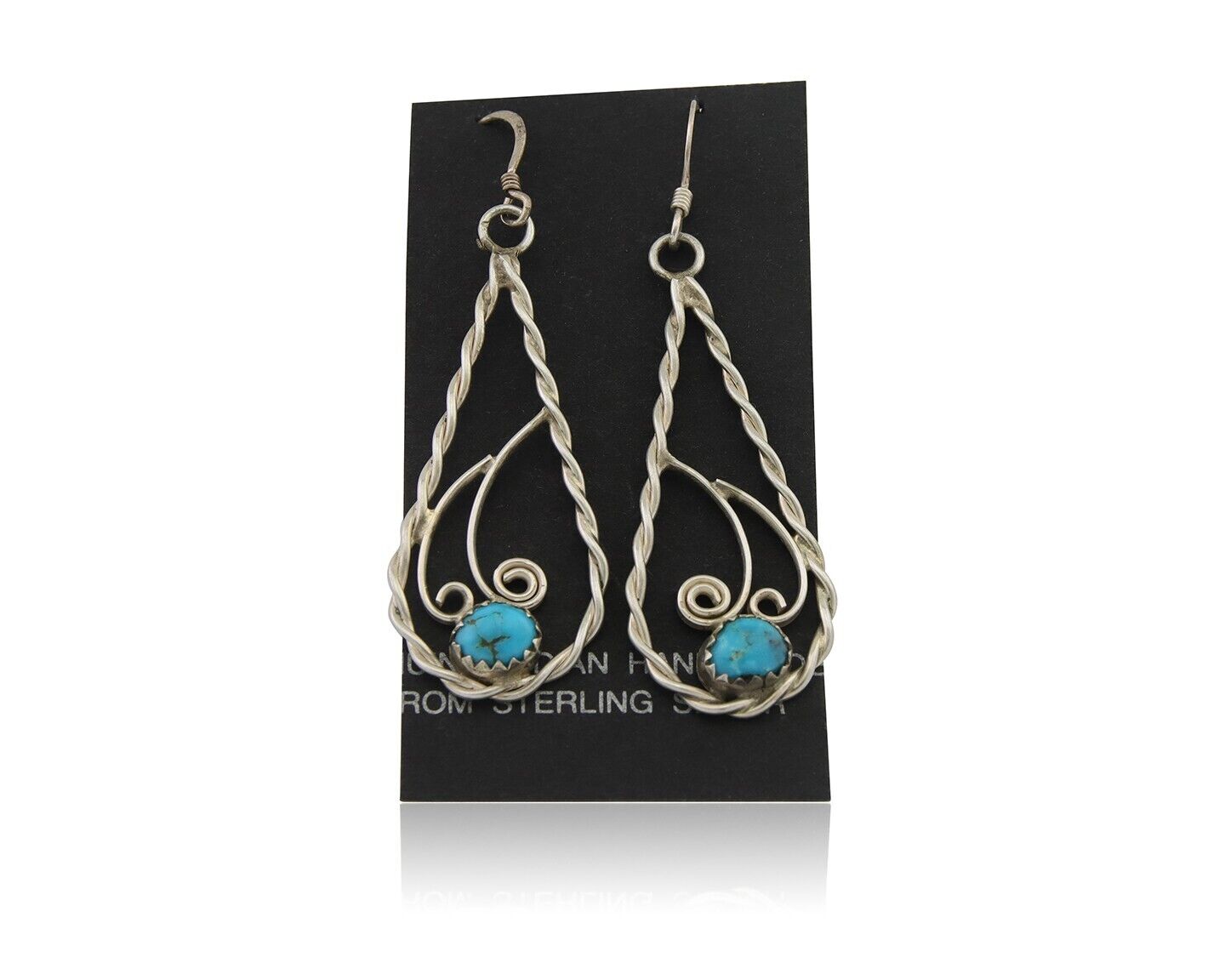 Navajo Dangle Earrings 925 Silver Natural Turquoise Artist Signed JB C.80's