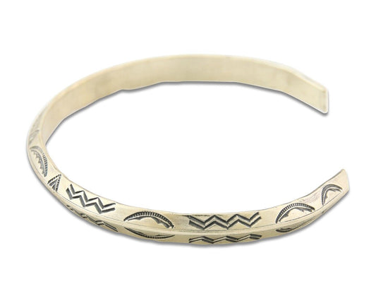 Navajo Bracelet 925 Silver Hand Stamped Triangle Signed Arrow & Signpost C.80's