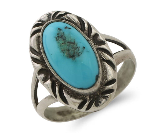 Navajo Ring 925 Silver Sleeping Beauty Turquoise Artist Signed SC C.80's