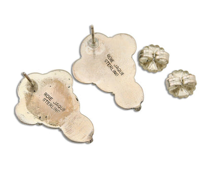 Navajo Earrings 925 Silver Natural Turquoise Artist Signed Roie Jaque C.80's