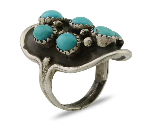 Navajo Handmade Ring 925 Silver Kingman Turquoise Artist Signed HL C.80's