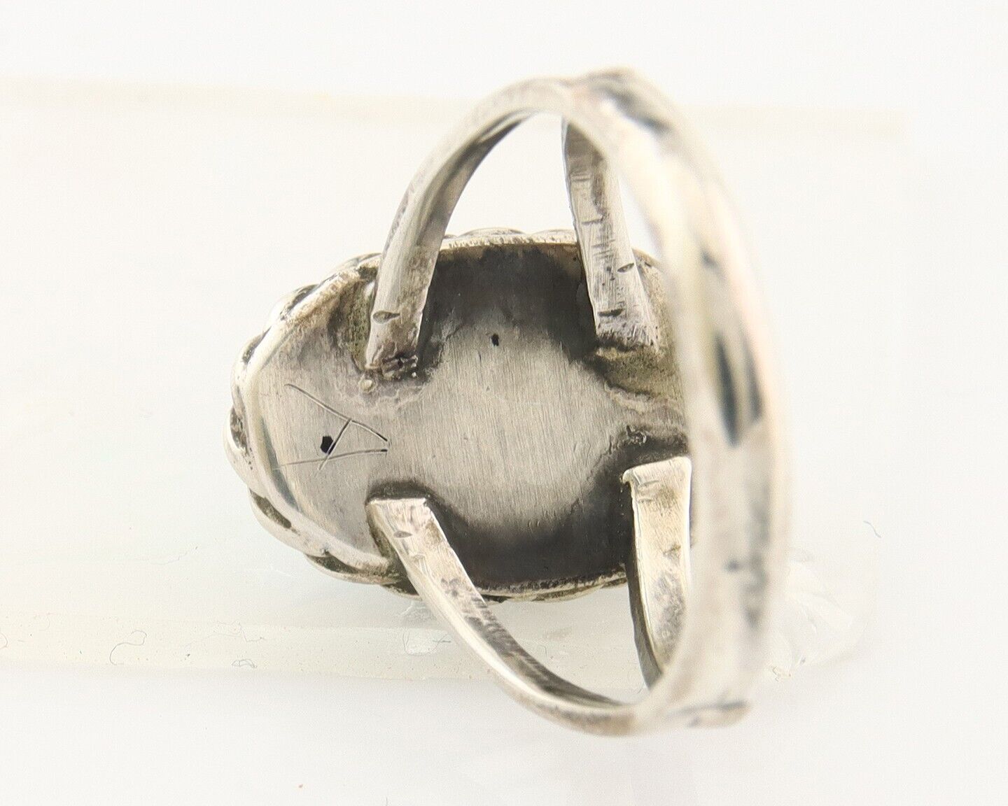 Navajo Ring 925 Sterling Natural Mined Turquoise Signed Arrow C.80's Size 7.0