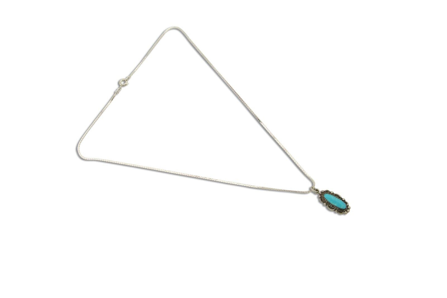 Navajo Necklace 925 Silver Natural Turquoise Artist Signed Square C.80's