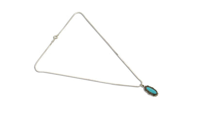 Navajo Necklace 925 Silver Natural Turquoise Artist Signed Square C.80's