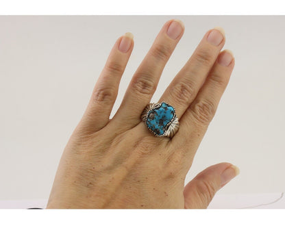 Navajo Ring 925 Silver Sleeping Beauty Turquoise Artist Signed DK C.80's