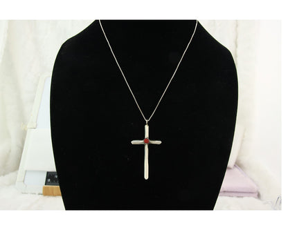 Navajo Cross Necklace Sterling Silver Snake Eye Coral Authentic Native Artist