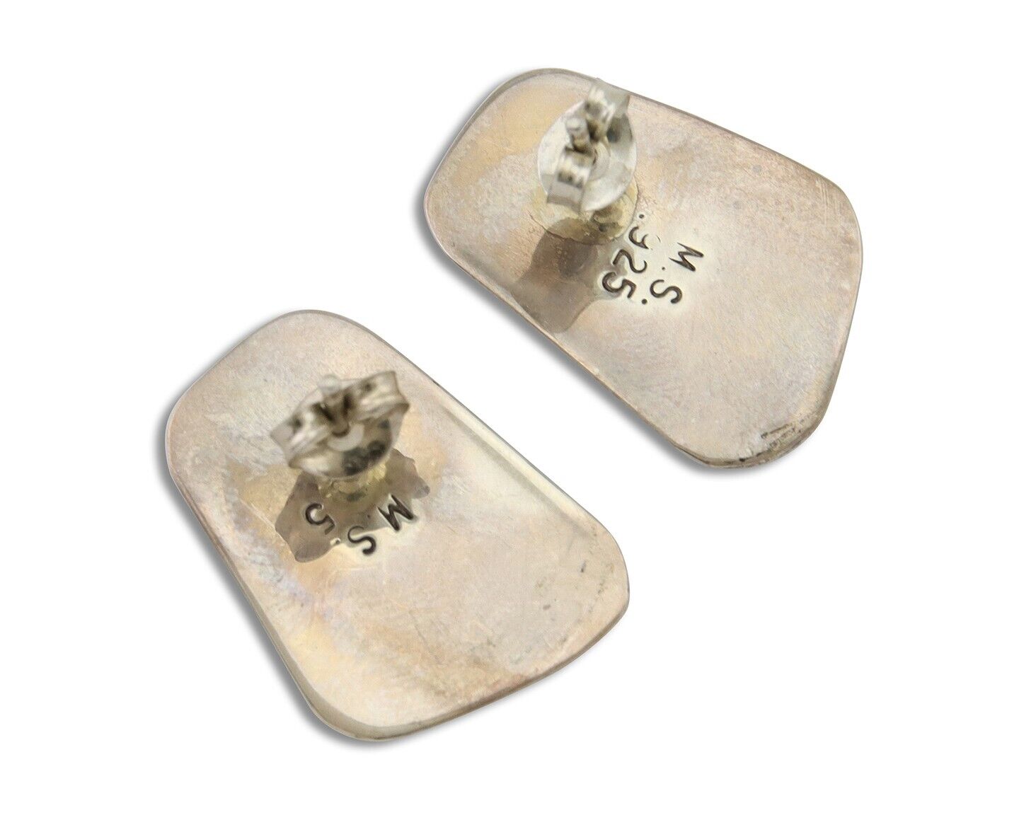 Navajo Shield Earrings 925 Silver Natural Turquoise Artist Signed M.S. C.80's