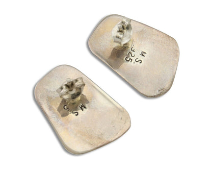 Navajo Shield Earrings 925 Silver Natural Turquoise Artist Signed M.S. C.80's