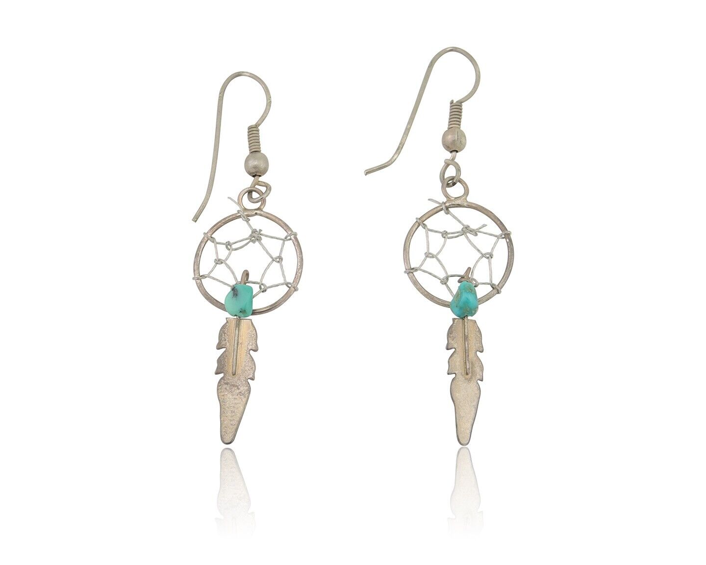 Navajo Dangle Dream Catcher Earrings 925 Silver Blue Turquoise Native Artist C80