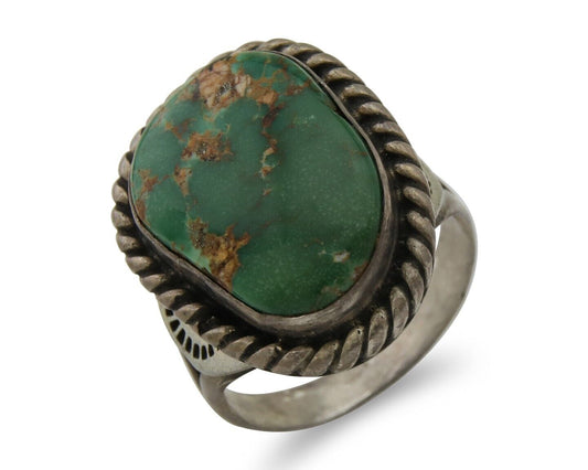 Men Navajo Ring 925 Silver Natural Slab Turquoise Signed Sunset C.80's