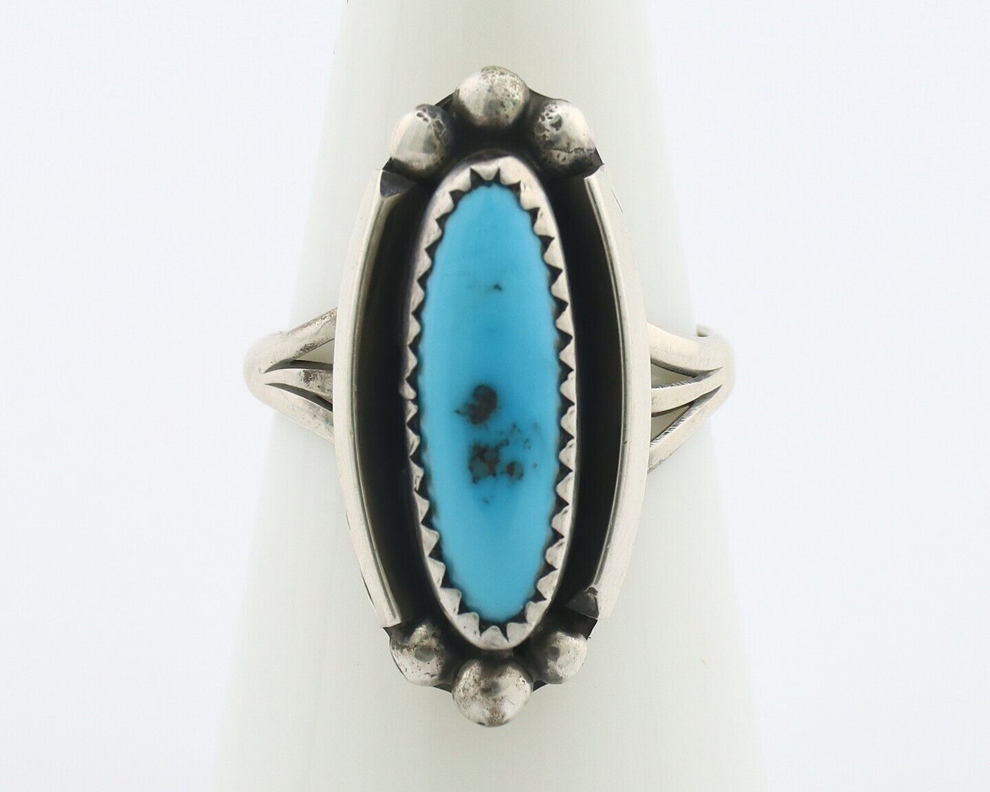 Navajo Ring .925 Silver Sleeping Beauty Turquoise Signed SkyStone Creations C80s