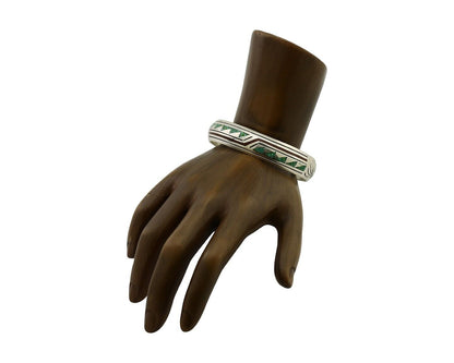 Navajo Inlay Bracelet 925 Silver Turquoise & Coral Signed Stanely Bain C.80's