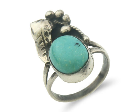 Navajo Ring 925 Sterling Turquoise Handmade Native Artist C.80's Size 6.5